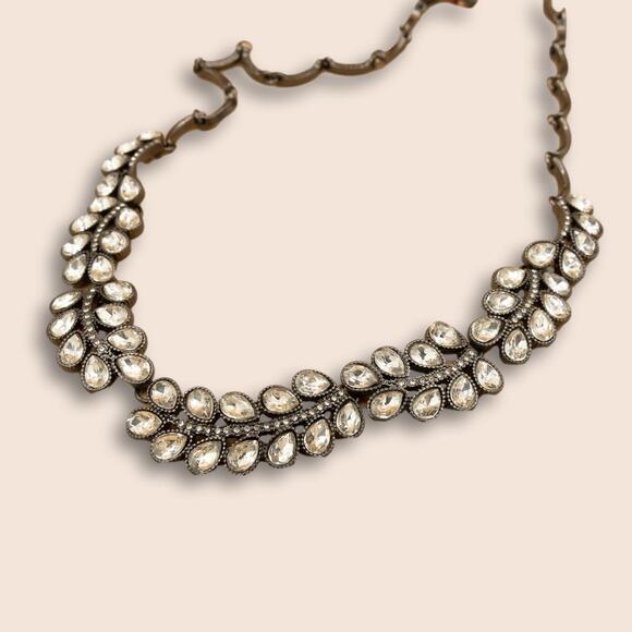 Vintage 80s Gunmetal  Regency Rhinestone Choker Neclace - Picture 1 of 5